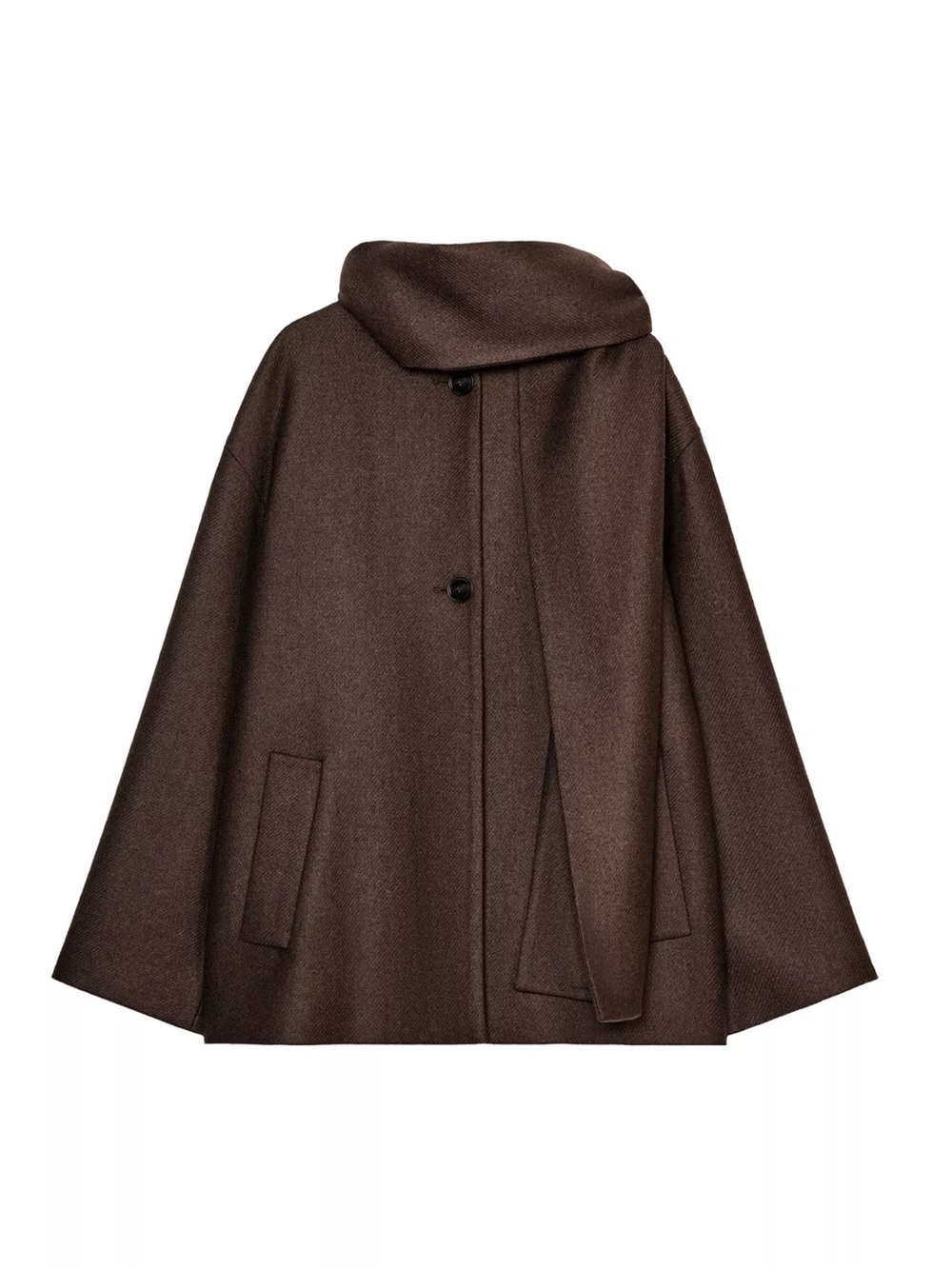 Zara Brown Wool Scarf Cape Coat